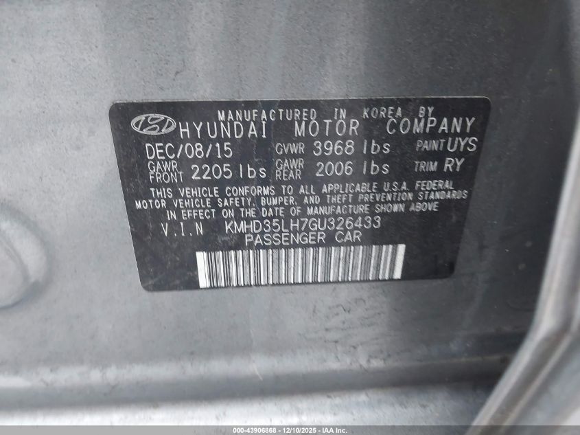 2016 Hyundai Elantra Gt VIN: KMHD35LH7GU326433 Lot: 43906868