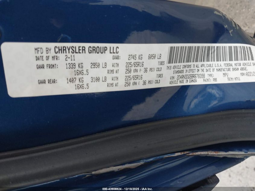 2011 Dodge Grand Caravan Mainstreet VIN: 2D4RN3DG5BR678398 Lot: 43906924