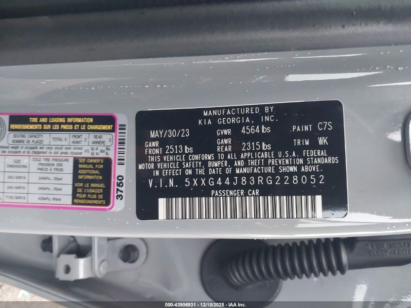2024 Kia K5 Gt VIN: 5XXG44J83RG228052 Lot: 43906931