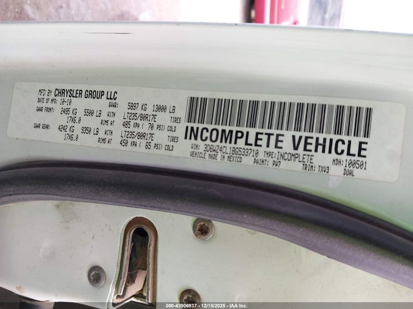 2011 Ram Ram 3500 Hd Chassis St/Slt/Laramie VIN: 3D6WZ4CL1BG533710 Lot: 43906937