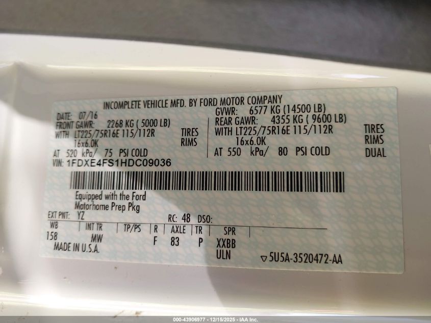 2017 Ford E-450 Cutaway VIN: 1FDXE4FS1HDC09036 Lot: 43906977