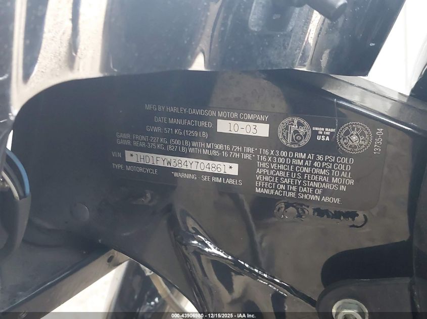 2004 Harley-Davidson Flhrsi VIN: 1HD1FYW384Y704861 Lot: 43906980