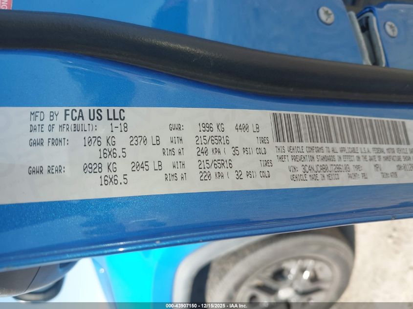 2018 Jeep Compass Sport Fwd VIN: 3C4NJCAB0JT286103 Lot: 43907150