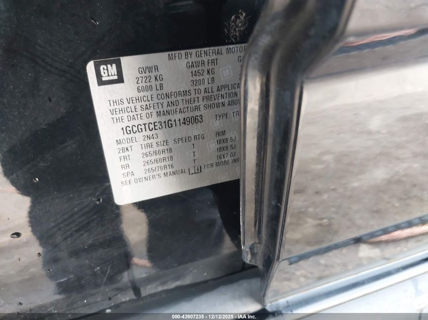 2016 Chevrolet Colorado Lt VIN: 1GCGTCE31G1149063 Lot: 43907235