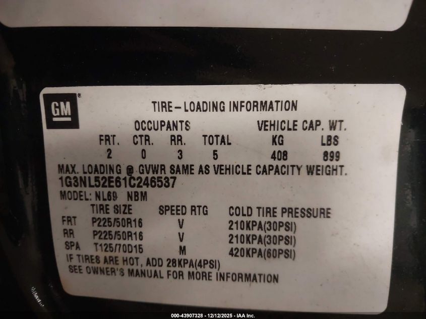 2001 Oldsmobile Alero Gl2 VIN: 1G3NL52E61C246537 Lot: 43907328