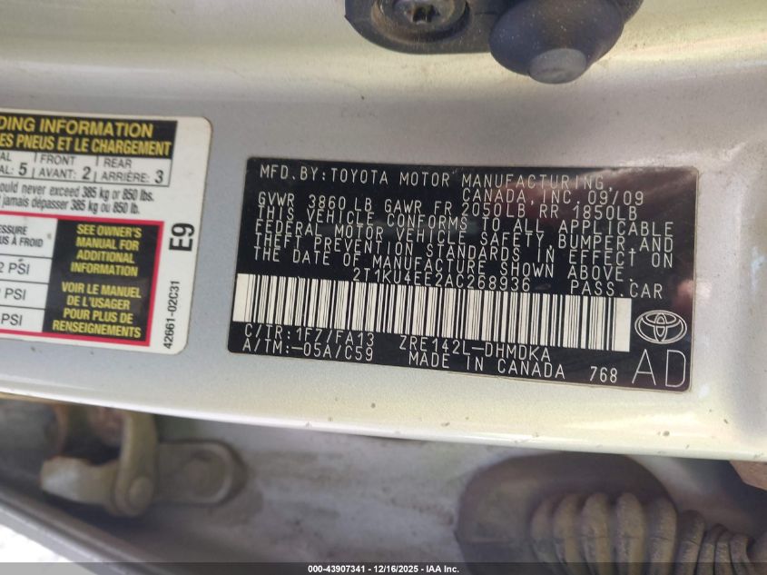 2010 Toyota Matrix VIN: 2T1KU4EE2AC268936 Lot: 43907341