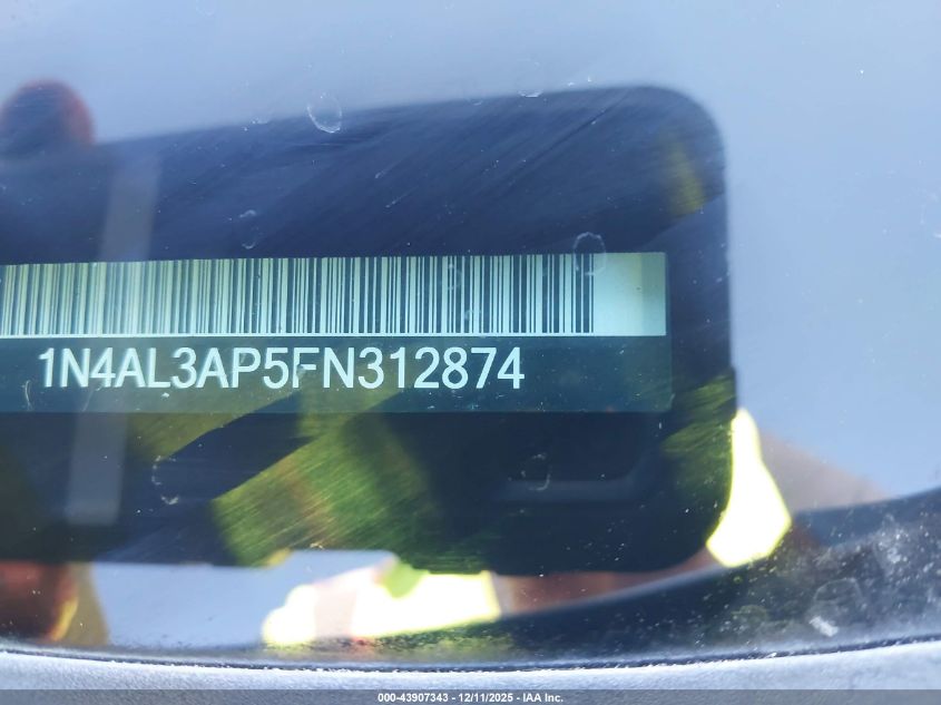 2015 Nissan Altima 2.5 Sl VIN: 1N4AL3AP5FN312874 Lot: 43907343