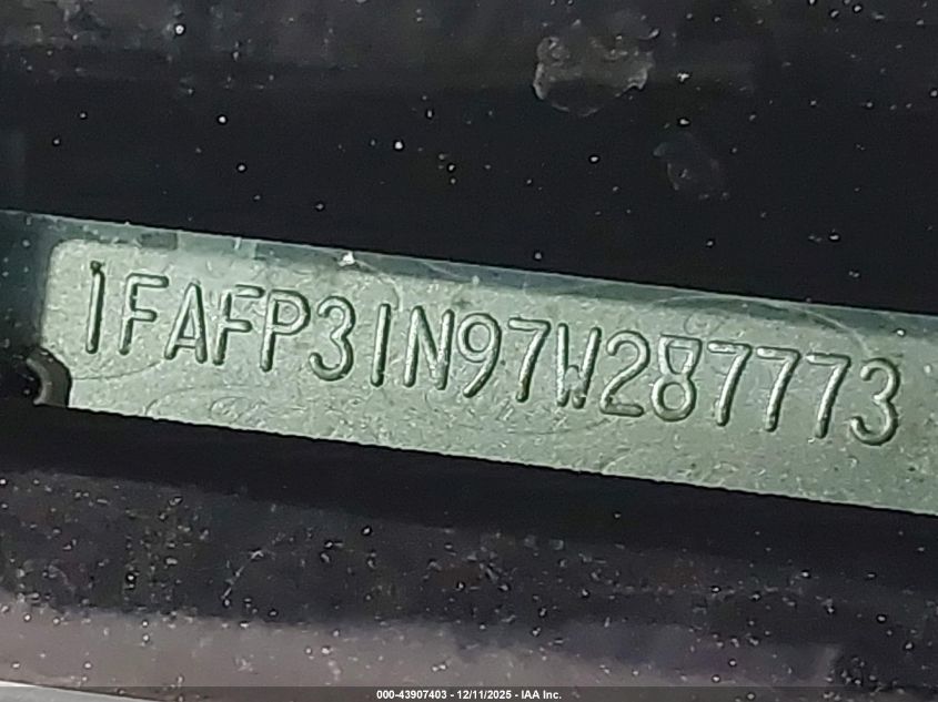 2007 Ford Focus S/Se/Ses VIN: 1FAFP31N97W287773 Lot: 43907403