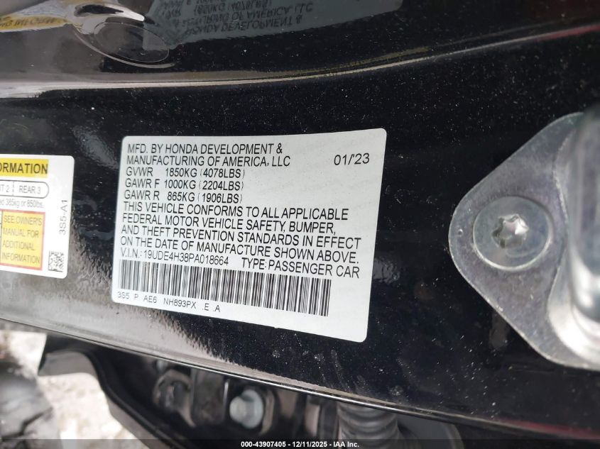2023 Acura Integra A-Spec VIN: 19UDE4H38PA018664 Lot: 43907405