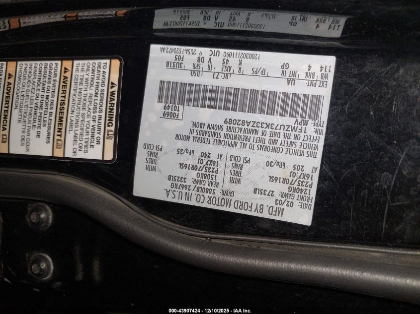 2003 Ford Explorer Nbx/Xlt VIN: 1FMZU73K33ZA82089 Lot: 43907424