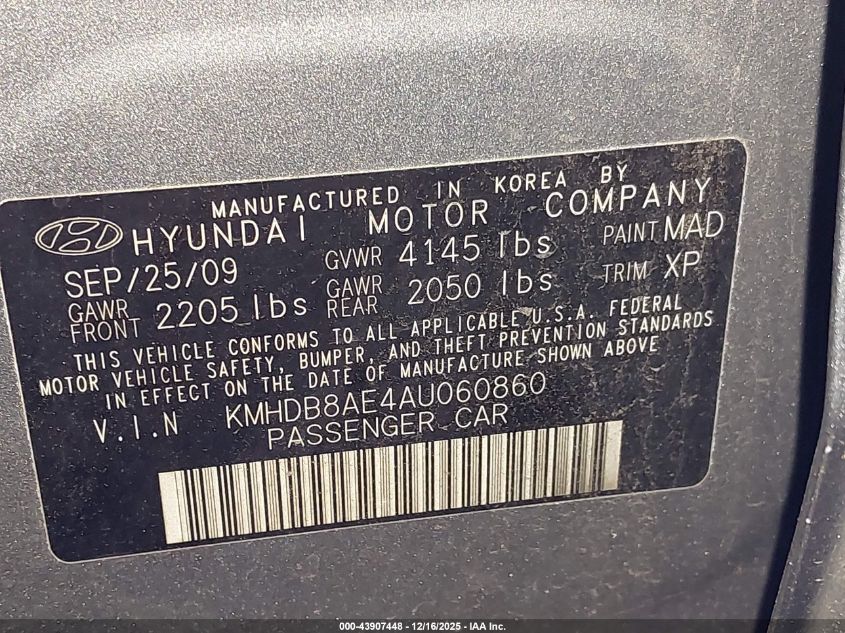 2010 Hyundai Elantra Touring Gls VIN: KMHDB8AE4AU060860 Lot: 43907448