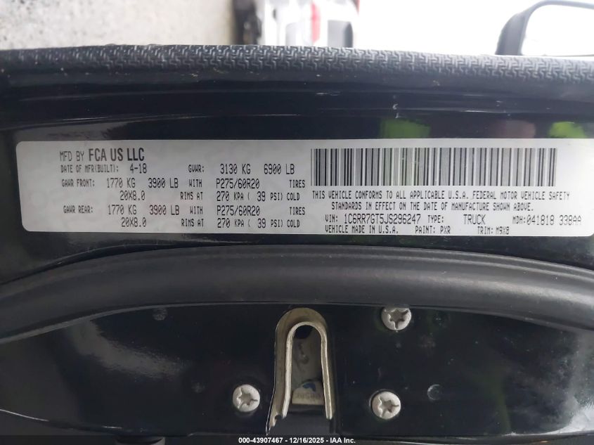 2018 Ram 1500 Big Horn 4X4 6'4 Box VIN: 1C6RR7GT5JS296247 Lot: 43907467
