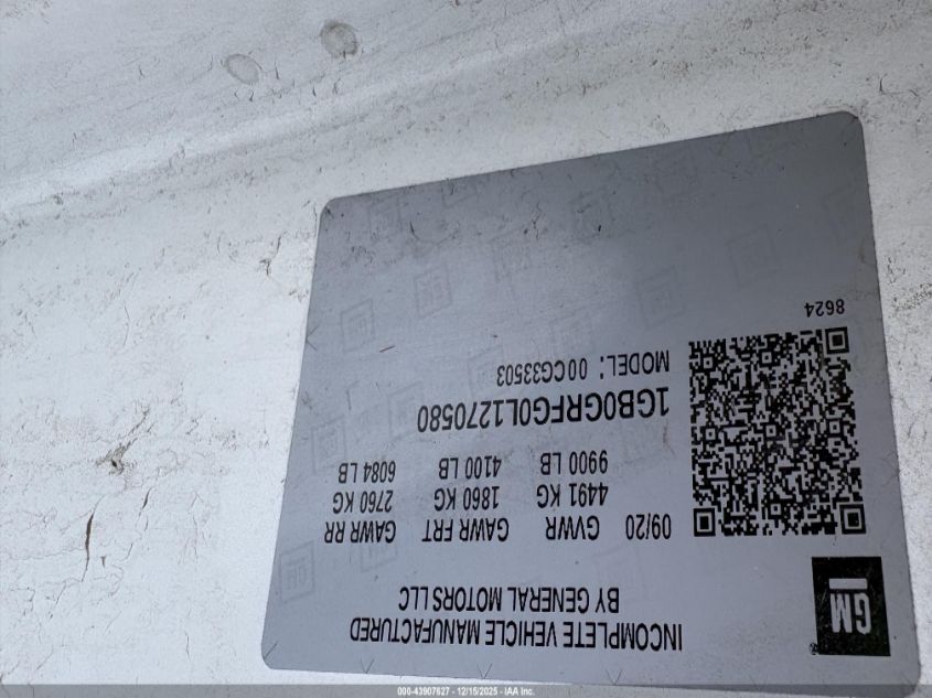 2020 Chevrolet Express Cutaway Work Van VIN: 1GB0GRFG0L1270580 Lot: 43907627