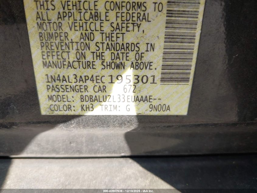 2014 Nissan Altima 2.5 Sv VIN: 1N4AL3AP4EC195301 Lot: 43907636