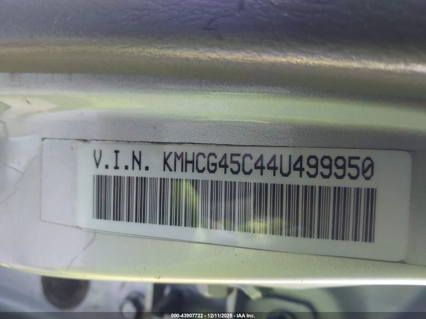 2004 Hyundai Accent Gl VIN: KMHCG45C44U499950 Lot: 43907722