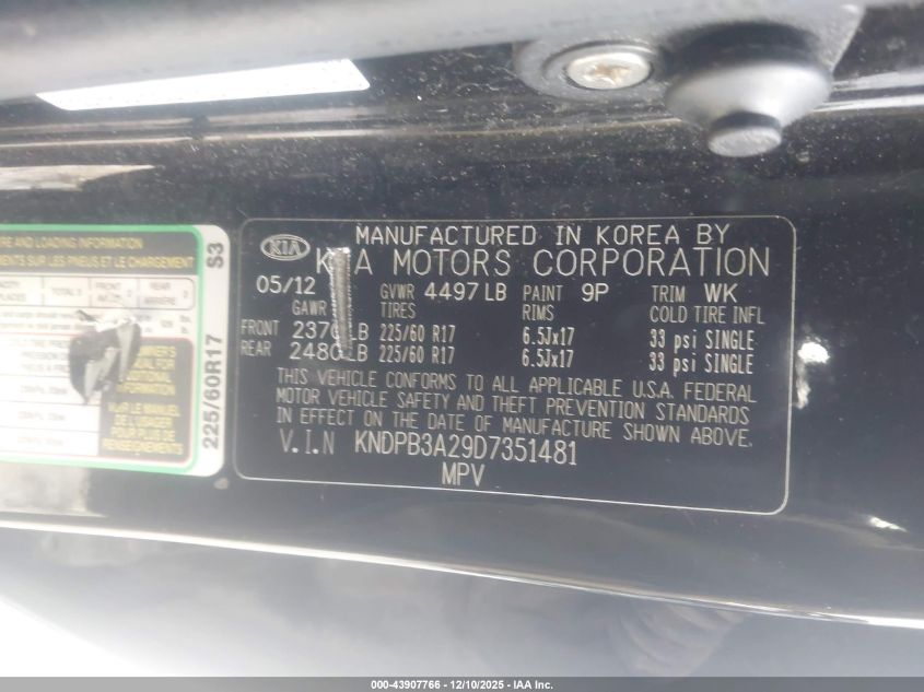 2013 Kia Sportage Lx VIN: KNDPB3A29D7351481 Lot: 43907766