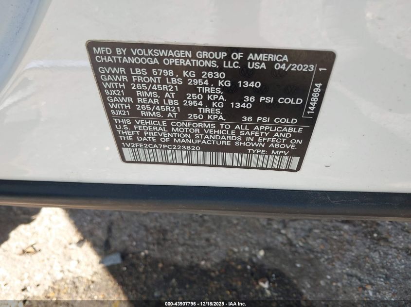 2023 Volkswagen Atlas Cross Sport 3.6L V6 Sel Premium R-Line VIN: 1V2FE2CA7PC223820 Lot: 43907796