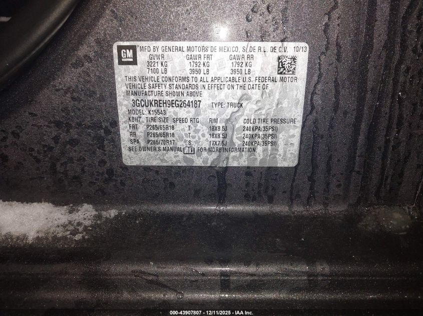 2014 Chevrolet Silverado 1500 1Lt VIN: 3GCUKREH9EG264187 Lot: 43907807