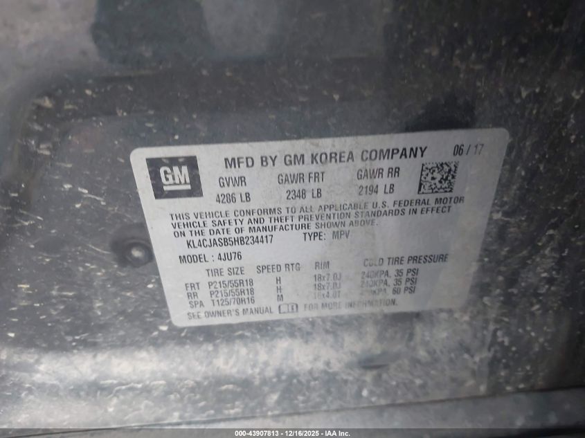 2017 Buick Encore Preferred VIN: KL4CJASB5HB234417 Lot: 43907813