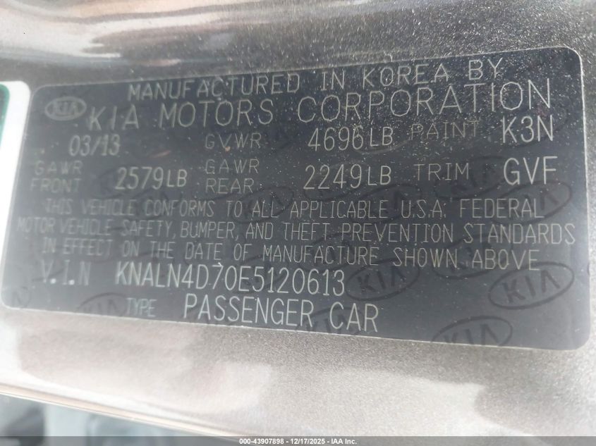 2014 Kia Cadenza Premium VIN: KNALN4D70E5120613 Lot: 43907898