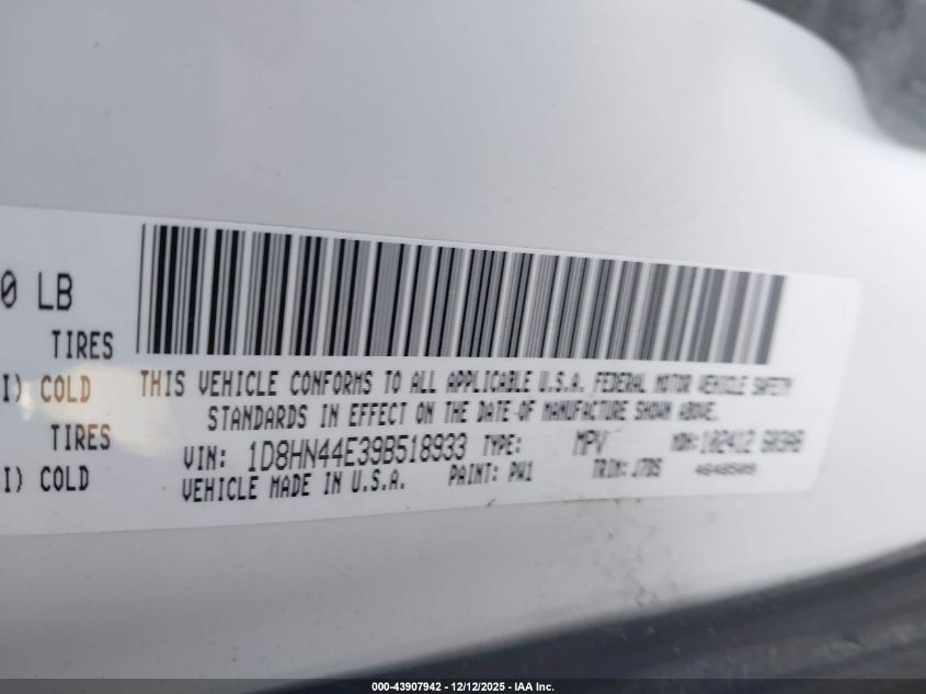 2009 Dodge Grand Caravan Se VIN: 1D8HN44E39B518933 Lot: 43907942