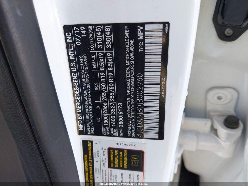 2018 Mercedes-Benz Gle 350 VIN: 4JGDA5JB0JB002960 Lot: 43907968