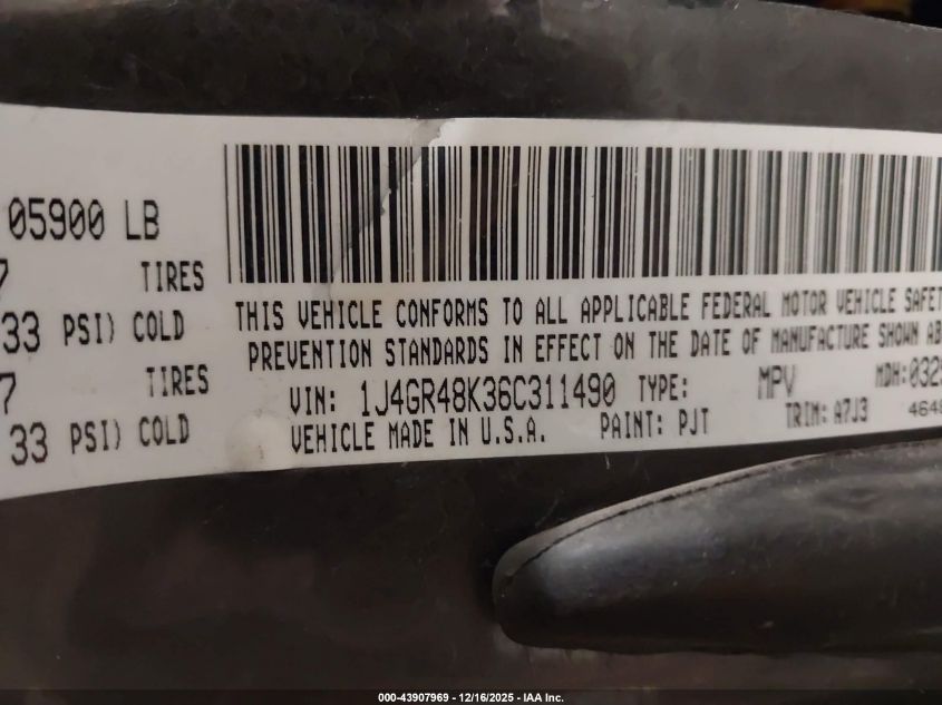 2006 Jeep Grand Cherokee Laredo VIN: 1J4GR48K36C311490 Lot: 43907969