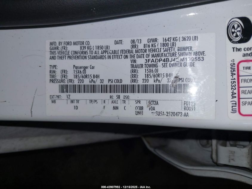 2014 Ford Fiesta Se VIN: 3FADP4BJ4EM139553 Lot: 43907992