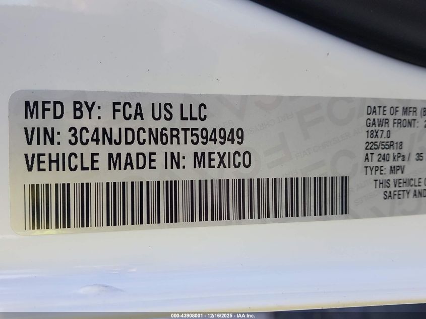 2024 Jeep Compass Limited 4X4 VIN: 3C4NJDCN6RT594949 Lot: 43908001