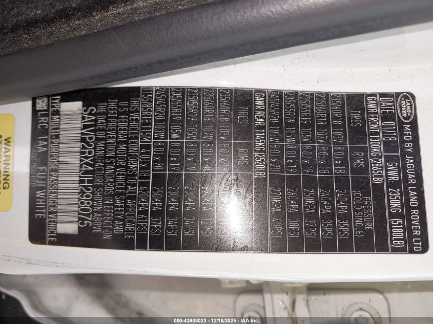 2018 Land Rover Range Rover Evoque Se/Se Premium VIN: SALVP2RX4JH298075 Lot: 43908023