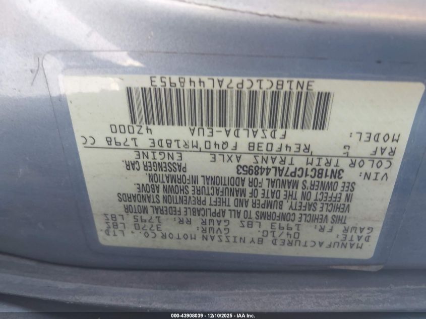 2010 Nissan Versa 1.8S VIN: 3N1BC1CP7AL448953 Lot: 43908039