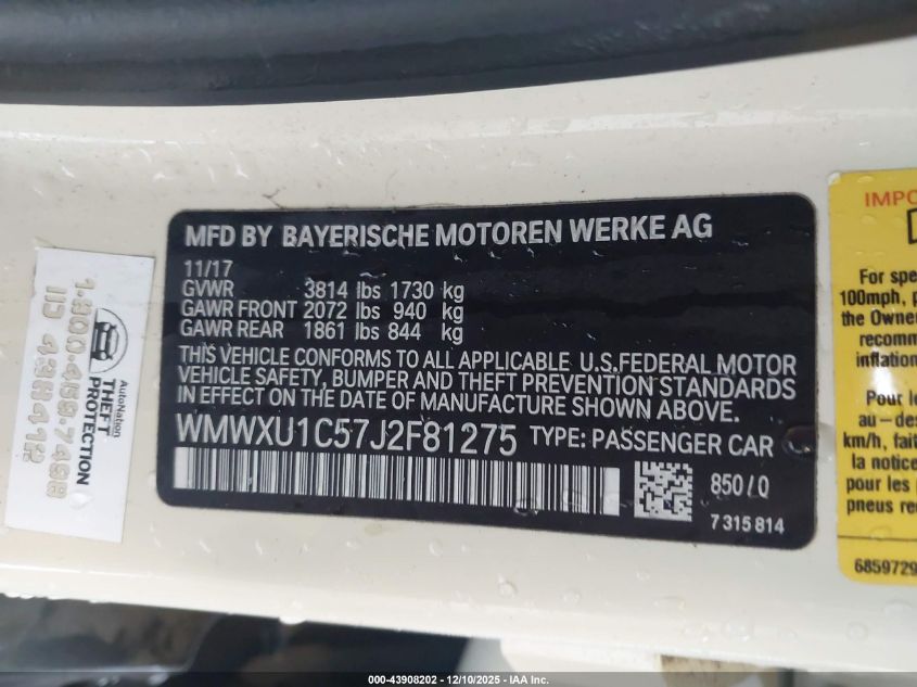 2018 Mini Hardtop Cooper VIN: WMWXU1C57J2F81275 Lot: 43908202