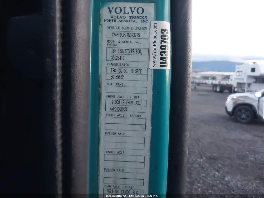 2001 Volvo Vn Vnm VIN: 4V4M19UF71N323715 Lot: 43908272