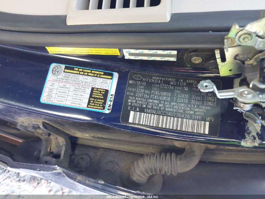 2010 Hyundai Veracruz Limited VIN: KM8NU4CC3AU136426 Lot: 43908307