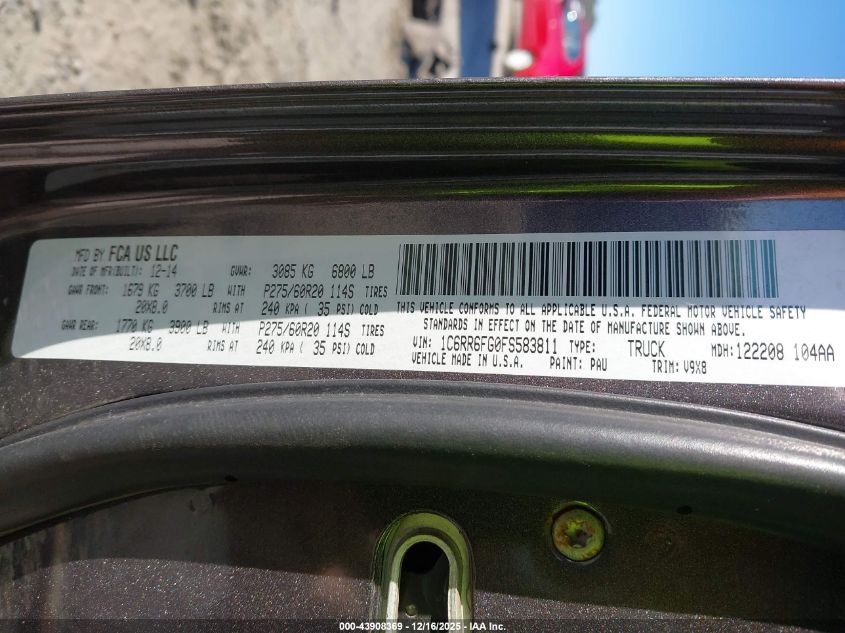 2015 Ram 1500 Express VIN: 1C6RR6FG0FS583811 Lot: 43908369