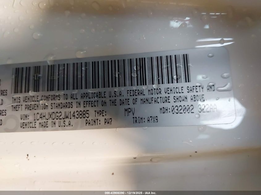 2018 Jeep Wrangler Unlimited Sport S 4X4 VIN: 1C4HJXDG2JW143885 Lot: 43908390