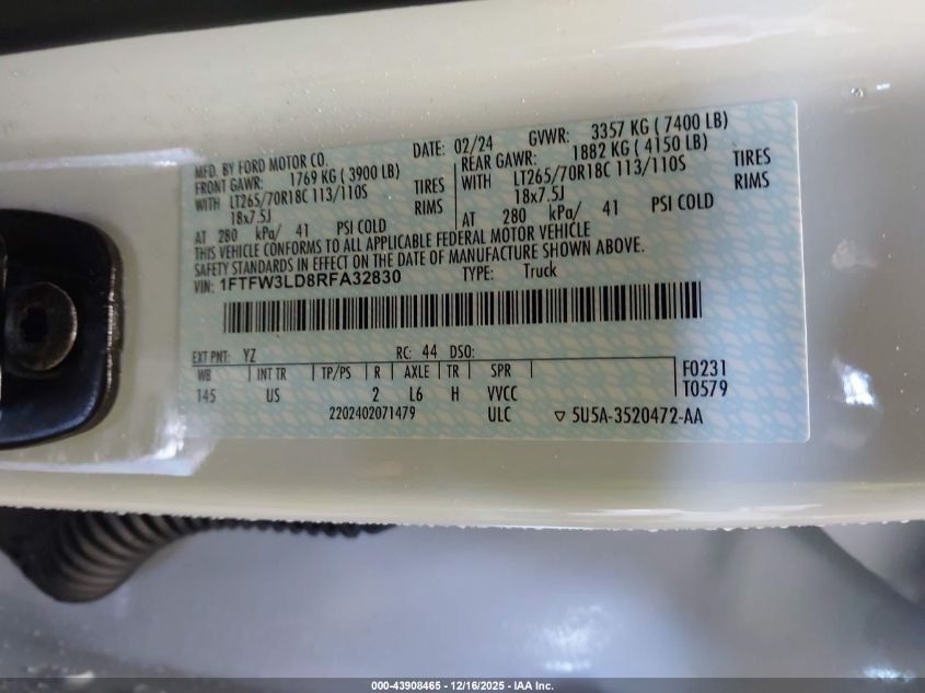 2024 Ford F-150 Xlt VIN: 1FTFW3LD8RFA32830 Lot: 43908465