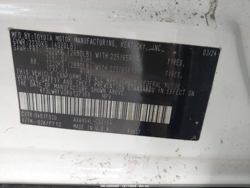 2024 Toyota Rav4 Hybrid Le VIN: 4T3LWRFV0RU137368 Lot: 43908489