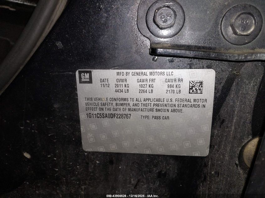 2013 Chevrolet Malibu 1Lt VIN: 1G11C5SA0DF228767 Lot: 43908526