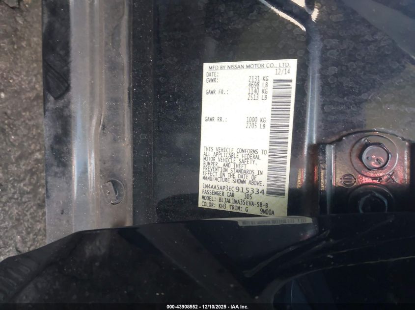 2014 Nissan Maxima 3.5 Sv VIN: 1N4AA5AP3EC915334 Lot: 43908552
