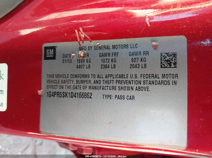 2013 Buick Verano Convenience Group VIN: 1G4PR5SK1D4166862 Lot: 43908576