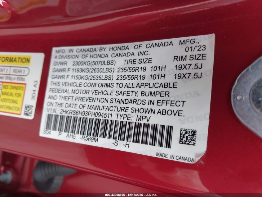 2023 Honda Cr-V Hybrid Sport Touring VIN: 2HKRS6H93PH818830 Lot: 43908655