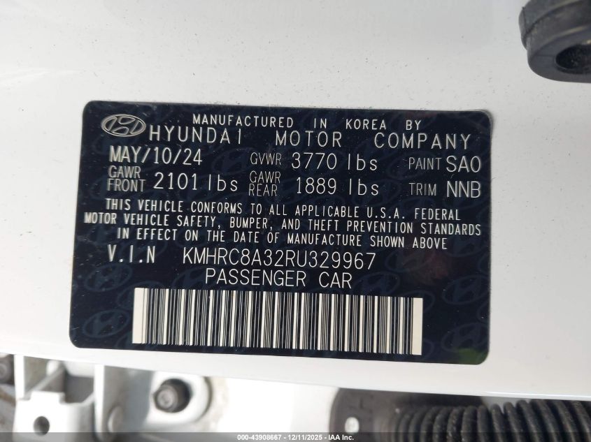 2024 Hyundai Venue Limited VIN: KMHRC8A32RU329967 Lot: 43908667