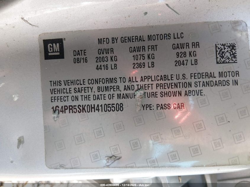 2017 Buick Verano Sport Touring VIN: 1G4PR5SK0H4105508 Lot: 43908695