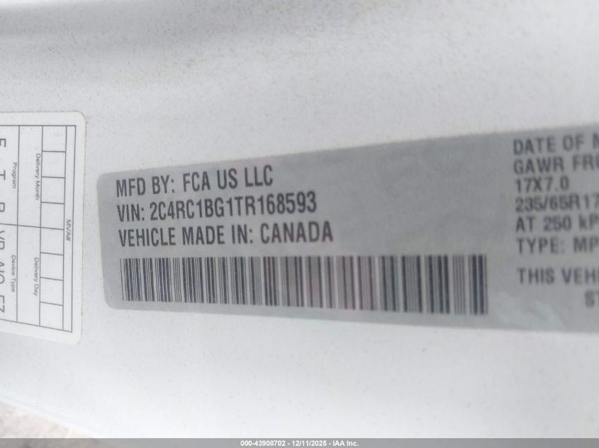 2026 Chrysler Pacifica Select VIN: 2C4RC1BG1TR168593 Lot: 43908702
