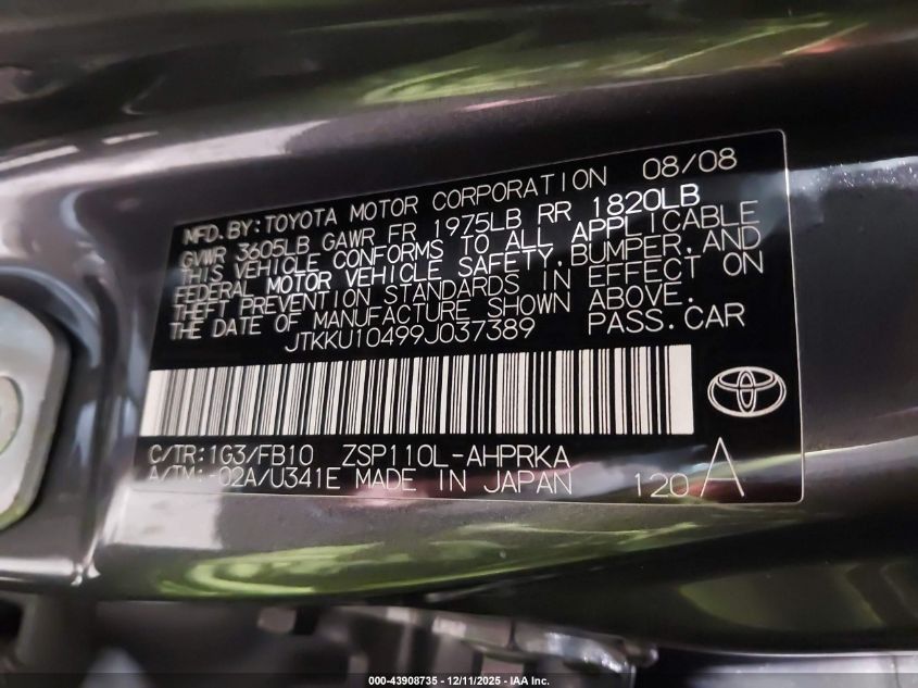 2009 Scion Xd VIN: JTKKU10499J037389 Lot: 43908735