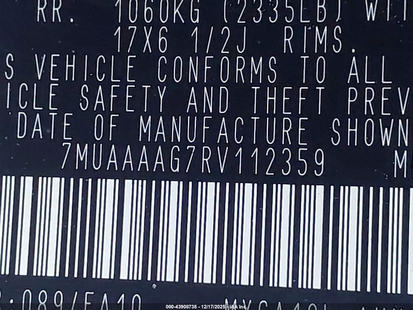 2024 Toyota Corolla Cross L VIN: 7MUAAAAG7RV112359 Lot: 43908738