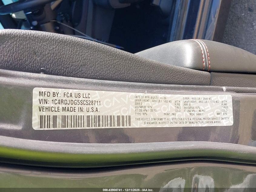2025 Dodge Durango Gt Awd/Gt Plus Awd VIN: 1C4RDJDG5ST528711 Lot: 43908741
