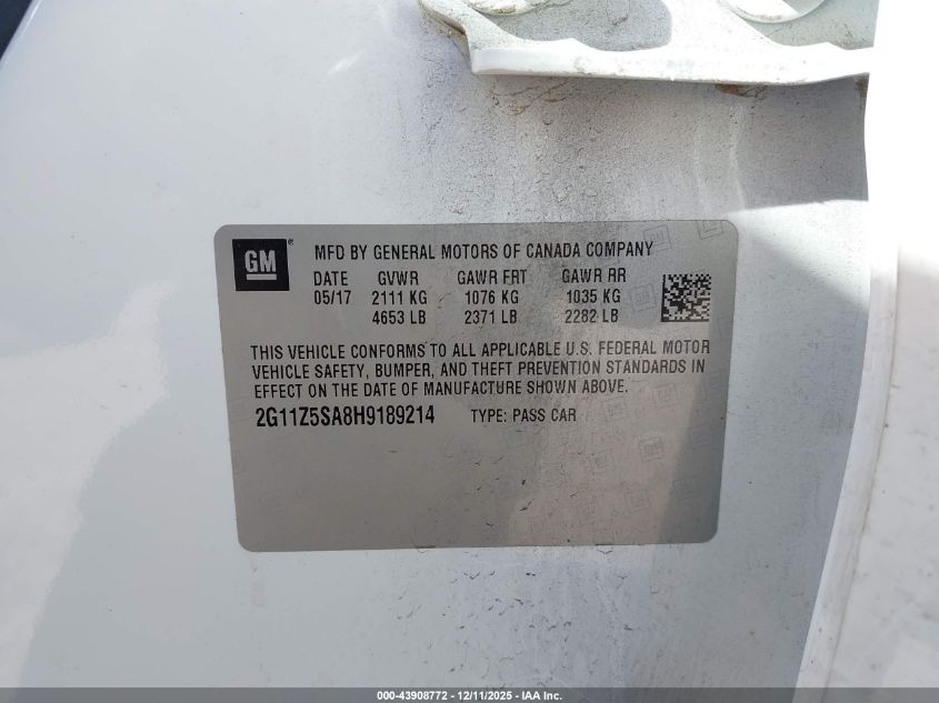 2017 Chevrolet Impala Ls VIN: 2G11Z5SA8H9189214 Lot: 43908772