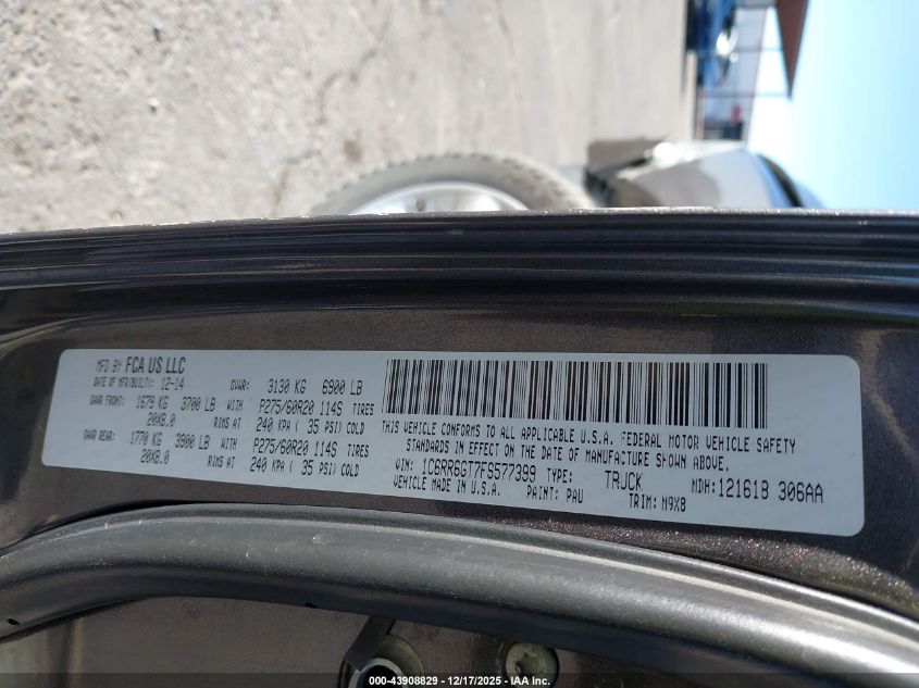 2015 Ram 1500 Big Horn VIN: 1C6RR6GT7FS577399 Lot: 43908829